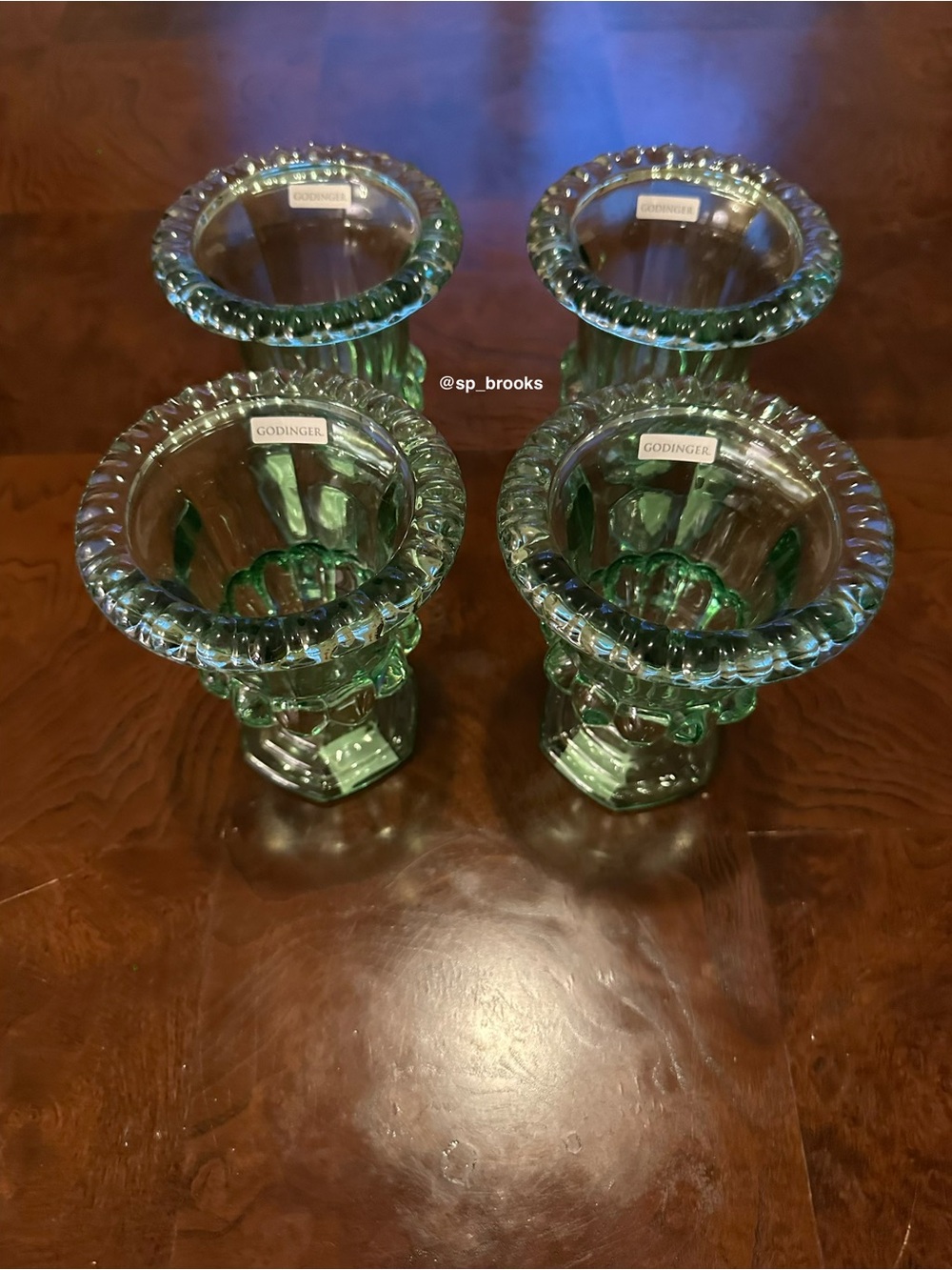🎁4PC Godinger Stem Glasses - Green Columnar Milkshake Glasses